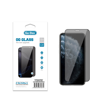 Apple iPhone 11 Pro Max Go Des OG Glass Privacy Antistatik Temperli Cam Ekran Koruyucu Siyah