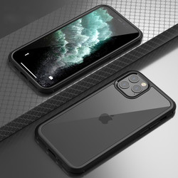 Apple iPhone 11 Pro Max Kılıf Zore Dor Silikon Temperli Cam Kapak Siyah