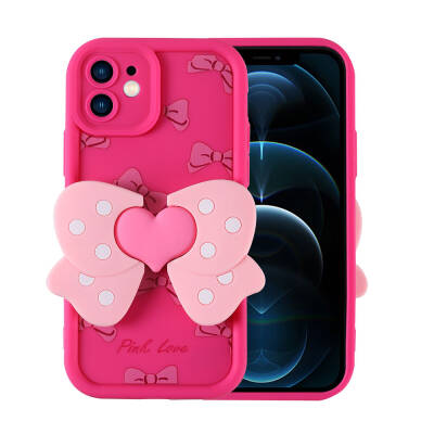 Apple iPhone 12 Case Camera Protected Figure Designed Zore Cover Dark Pink