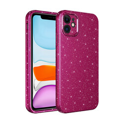 Apple iPhone 12 Case Camera Protected Glittery Luxury Zore Cotton Cover Purple