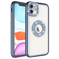 Apple iPhone 12 Case Camera Protected Stone Decorated Back Transparent Zore Asya Cover Blue