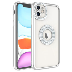 Apple iPhone 12 Case Camera Protected Stone Decorated Back Transparent Zore Asya Cover Silver