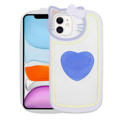 Apple iPhone 12 Case Cat Figured Transparent Pop Socket Zore Rhythmic Cover Blue