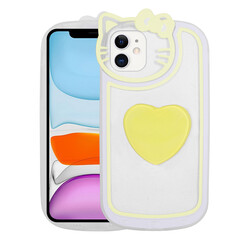 Apple iPhone 12 Case Cat Figured Transparent Pop Socket Zore Rhythmic Cover Yellow