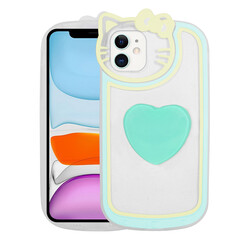 Apple iPhone 12 Case Cat Figured Transparent Pop Socket Zore Rhythmic Cover Turquoise