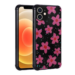 Apple iPhone 12 Case Glittery Patterned Camera Protected Shiny Zore Popy Cover Çiçek