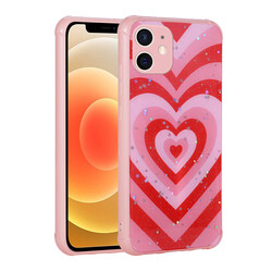 Apple iPhone 12 Case Glittery Patterned Camera Protected Shiny Zore Popy Cover Kalp