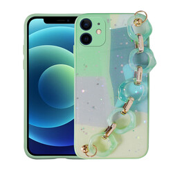 Apple iPhone 12 Case Glittery Patterned Hand Strap Holder Zore Elsa Silicone Cover Green