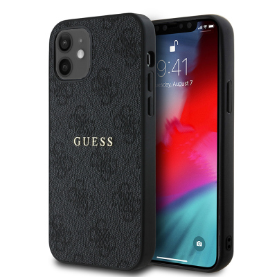 Apple iPhone 12 Case Guess Original Licensed 4G Patterned Text Logo Cover Black