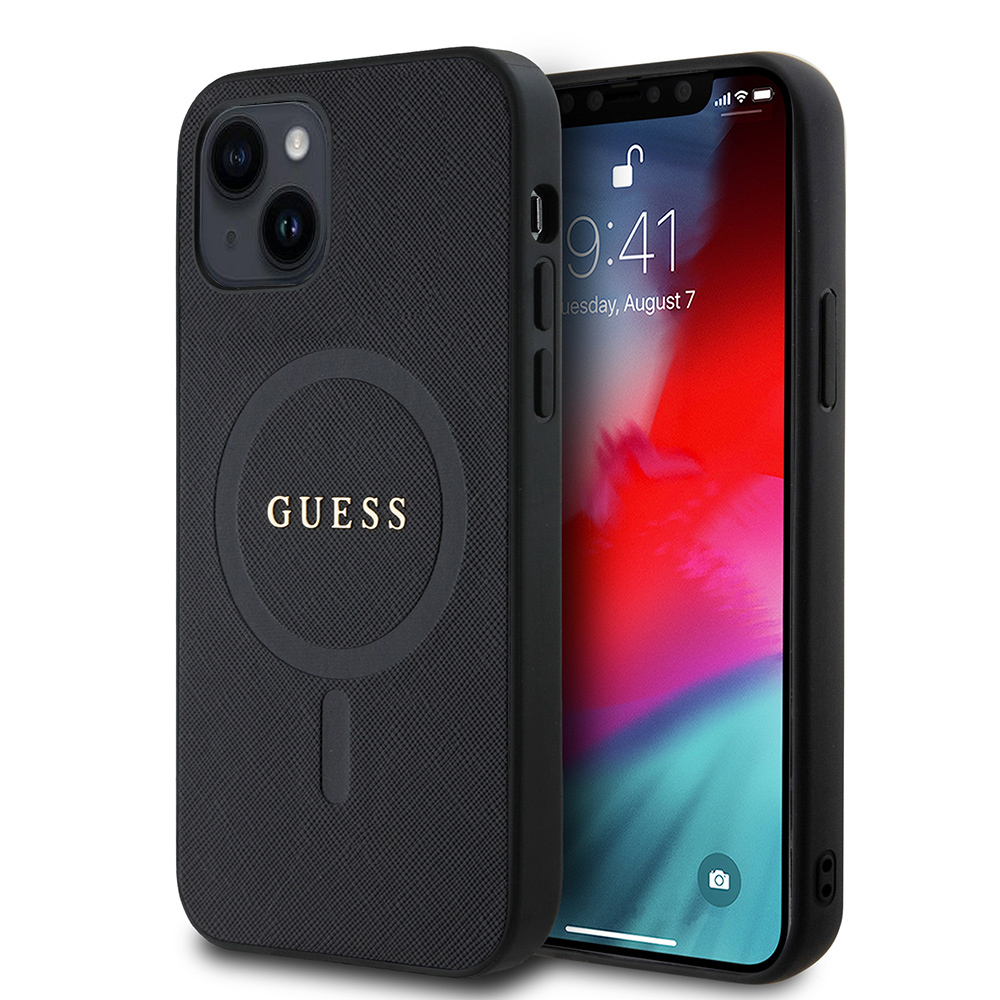 Apple iPhone 12 Case Guess Original Licensed Magsafe Charging Feature Text Logo Saffiano Classic Cover - 1
