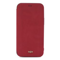 Apple iPhone 12 Case Kajsa Dale Series Parallel PU Folio Cover Case Red