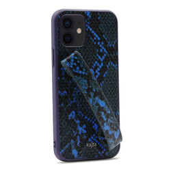 Apple iPhone 12 Case Kajsa Glamorous Series Snake Handstrap Cover Blue