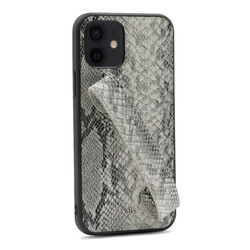 Apple iPhone 12 Case Kajsa Glamorous Series Snake Handstrap Cover Grey