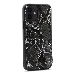 Apple iPhone 12 Case Kajsa Glamorous Series Snake Handstrap Cover Black