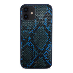 Apple iPhone 12 Case Kajsa Glamorous Series Snake Pattern Cover Blue