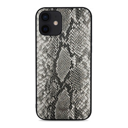 Apple iPhone 12 Case Kajsa Glamorous Series Snake Pattern Cover Grey