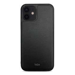 Apple iPhone 12 Case ​Kajsa Luxe Collection Genuine Leather Cover Black