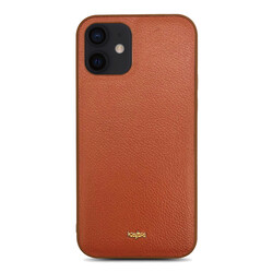 Apple iPhone 12 Case ​Kajsa Luxe Collection Genuine Leather Cover Brown