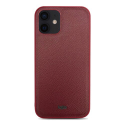 Apple iPhone 12 Case ​Kajsa Luxe Collection Genuine Leather Cover Red
