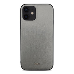 Apple iPhone 12 Case ​Kajsa Luxe Collection Genuine Leather Cover Grey