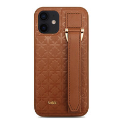 Apple iPhone 12 Case Kajsa Neo Clasic Series Mono K Strap Cover Brown
