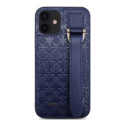 Apple iPhone 12 Case Kajsa Neo Clasic Series Mono K Strap Cover Blue