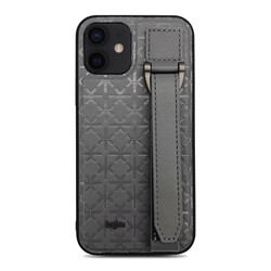 Apple iPhone 12 Case Kajsa Neo Clasic Series Mono K Strap Cover Grey