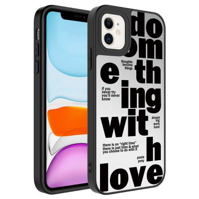 Apple iPhone 12 Case Mirror Patterned Camera Protected Glossy Zore Mirror Cover Love