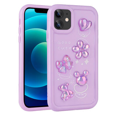 Apple iPhone 12 Case Relief Figured Shiny Zore Toys Silicone Cover Purple