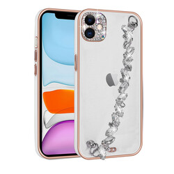 Apple iPhone 12 Case Stone Decorated Camera Protected Zore Blazer Cover With Hand Grip White