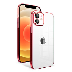 Apple iPhone 12 Case With Camera Protection Color Framed Zore Garaj Cover Red