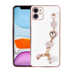 Apple iPhone 12 Case With Hand Strap Camera Protection Zore Taka Silicone Cover White
