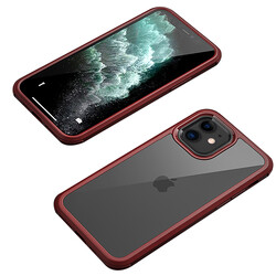 Apple iPhone 12 Case Zore Dor Silicon Tempered Glass Cover Red