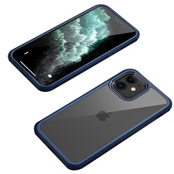 Apple iPhone 12 Case Zore Dor Silicon Tempered Glass Cover Navy blue