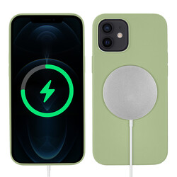 Apple iPhone 12 Case Zore Silksafe Wireless Cover Açık Yeşil