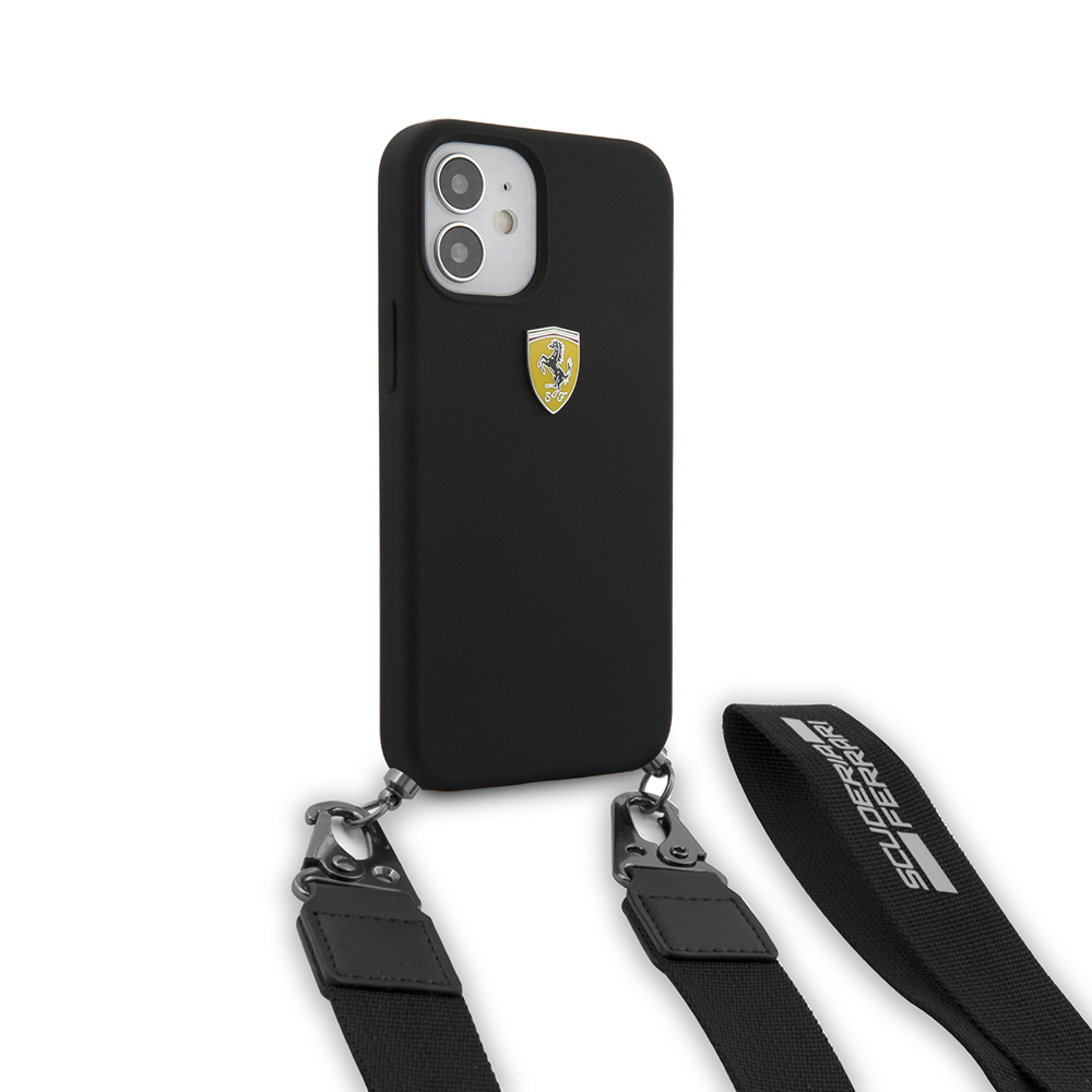 Apple iPhone 12 Kılıf Ferrari Orjinal Lisanslı Askılı Metal Logolu Kapak - 3