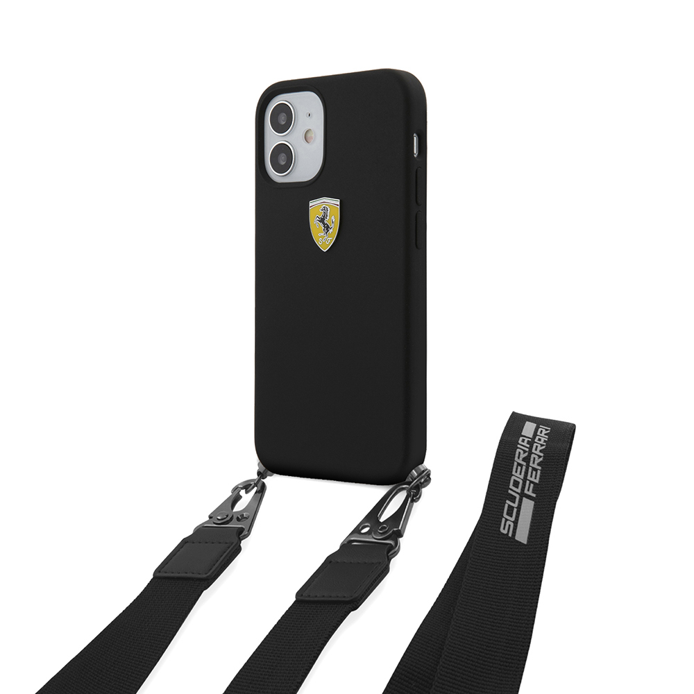 Apple iPhone 12 Kılıf Ferrari Orjinal Lisanslı Askılı Metal Logolu Kapak - 2