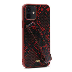 Apple iPhone 12 Kılıf Kajsa Glamorous Serisi Snake Handstrap Kapak Kırmızı