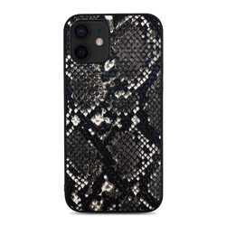Apple iPhone 12 Kılıf Kajsa Glamorous Serisi Snake Pattern Kapak Siyah