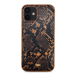 Apple iPhone 12 Kılıf Kajsa Glamorous Serisi Snake Pattern Kapak Sarı