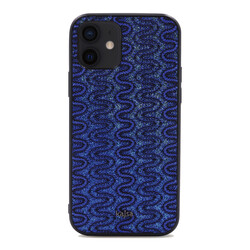 Apple iPhone 12 Kılıf Kajsa Glamorous Serisi Waterfall Pattern Kapak Mavi