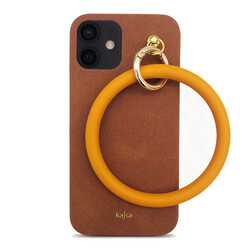 Apple iPhone 12 Kılıf Kajsa Splendid Serisi Morandi Ring Kapak Kahverengi