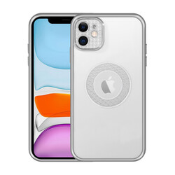 Apple iPhone 12 Kılıf Kamera Korumalı Logo Gösteren Zore Esta Kapak Gümüş