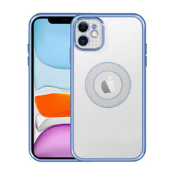 Apple iPhone 12 Kılıf Kamera Korumalı Logo Gösteren Zore Esta Kapak Mavi
