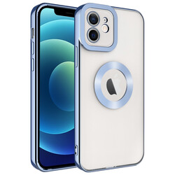 Apple iPhone 12 Kılıf Kamera Korumalı Logo Gösteren Zore Omega Kapak Mavi Açık
