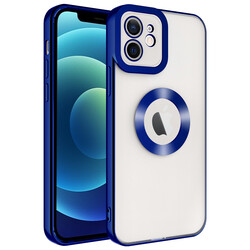Apple iPhone 12 Kılıf Kamera Korumalı Logo Gösteren Zore Omega Kapak Mavi