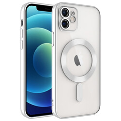Apple iPhone 12 Kılıf Kamera Korumalı Magsafe Wireless Şarj Özellikli Zore Demre Kapak Gümüş