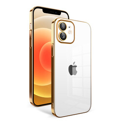 Apple iPhone 12 Kılıf Kamera Korumalı Renkli Çerçeveli Zore Garaj Kapak Gold