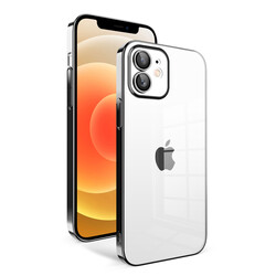 Apple iPhone 12 Kılıf Kamera Korumalı Renkli Çerçeveli Zore Garaj Kapak Siyah