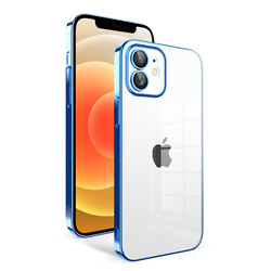 Apple iPhone 12 Kılıf Kamera Korumalı Renkli Çerçeveli Zore Garaj Kapak Saks Mavi
